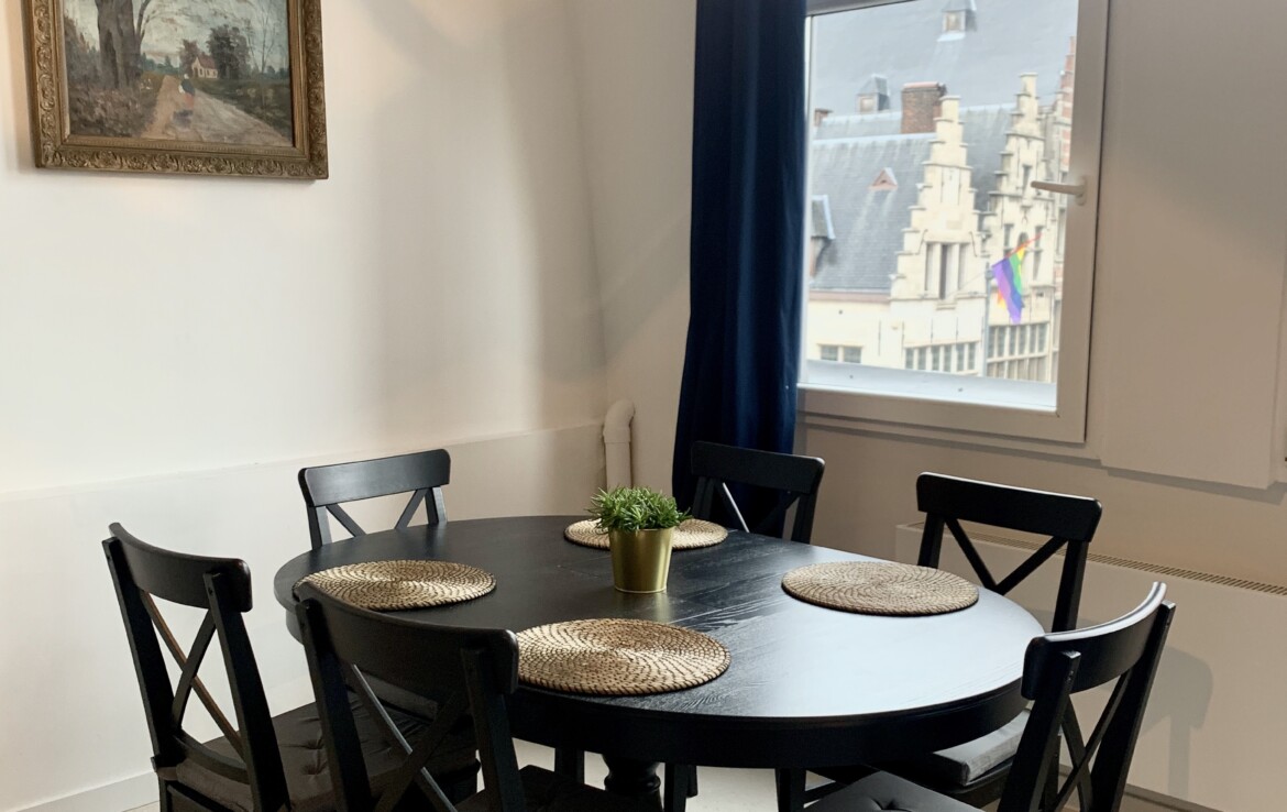 Penthouse apartment in the heart of Antwerp. The windows open up to a beautiful view of the Old Town. 